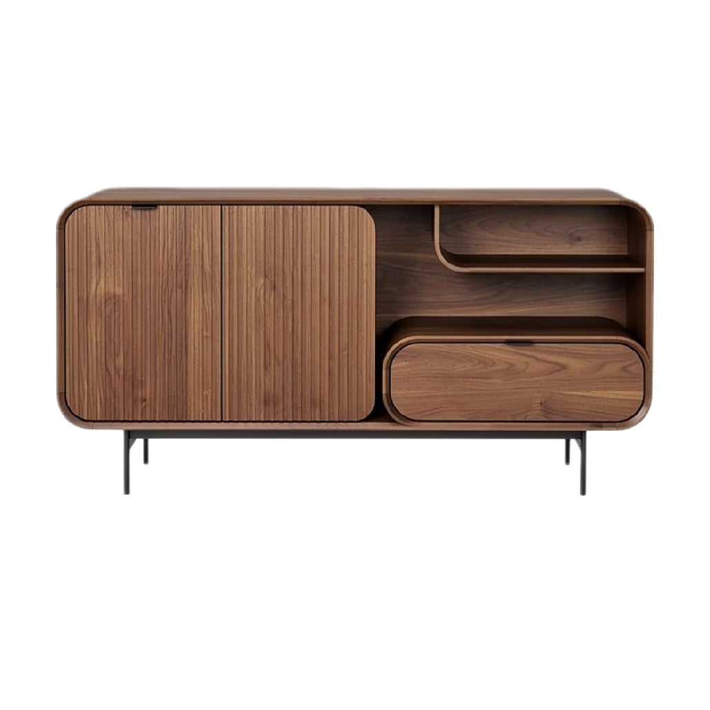 Moderne houten tv-meubel met opbergruimte en metalen poten