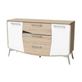 Moderne dressoir van hout met witte deuren en lades