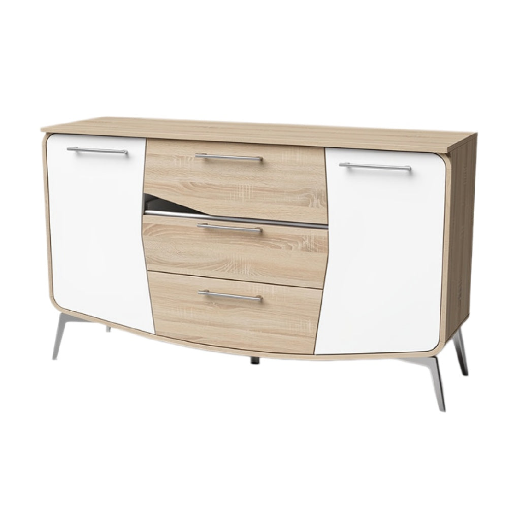 Moderne dressoir van hout met witte deuren en lades