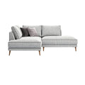Moderne hoekbank met kussens in grijs textiel